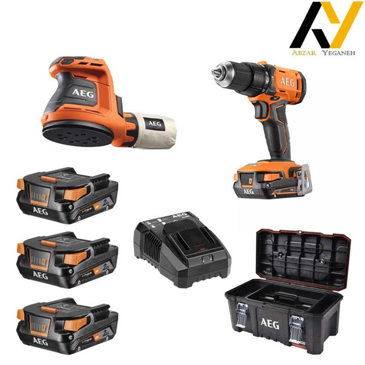 کیت دریل چکشی و سنباده شارژی AEG نوع BEX18-125+BSB18G4